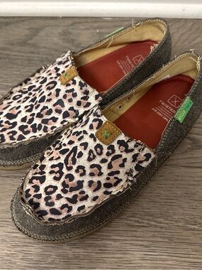 Twisted X Leopard Print Slip-Ons with Red Insoles and Denim Trim